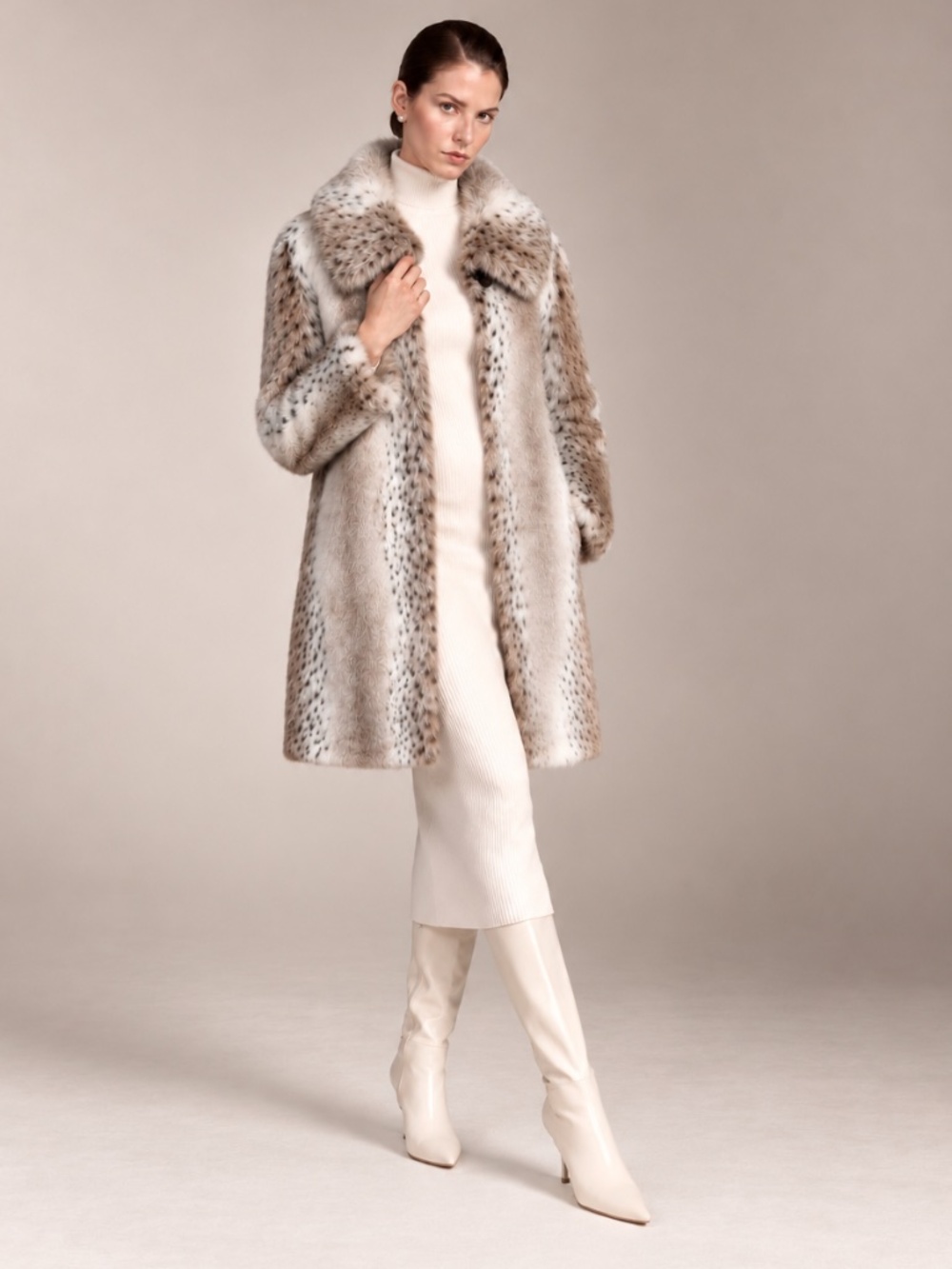 Dennis Basso Snow Lynx Faux Fur Coat Medium